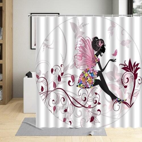 Beautiful Fashion Girls Waterproof Shower Curtain Cartoons Women White Background Bathroom Decor Polyester Curtains With Hooks