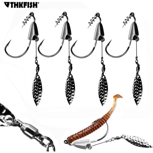 2pcs/4pcs Jig Head Hook #3/0 #4/0 #5/0 Fishing Swimmer Hooks Barbed Blade Swim Jig Hooks for Bass Fishing