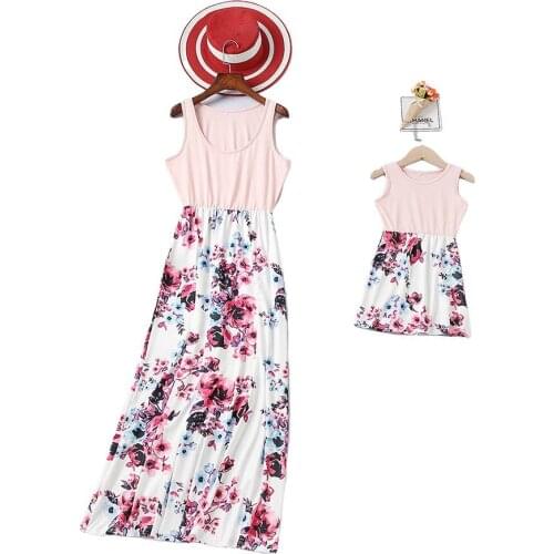 Summer Mother Daughter Clothes Maxi Dress Girl Strap Outfit Kids Clothes Girls Flower Floral Patchwork Tank Family Look Clothing
