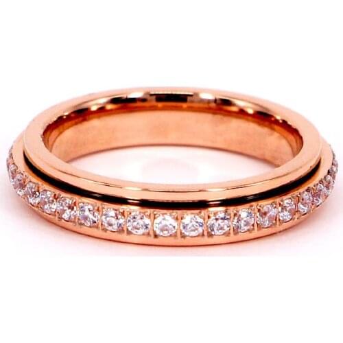 Fashionable and luxurious circle CNC micro-inlaid full of crystald rotating ring tail ring rose gold couples ring