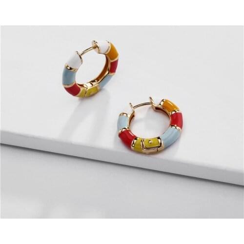 Fashion Jewelry Gold Color Copper Mini Enamel Hoop Earrings Trendy Huggie Earrings for Women
