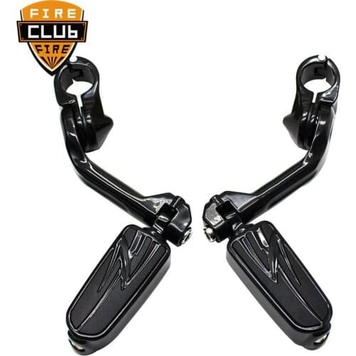 Motorcycle 1-1/4" Highway Engine Guard Long Angled Foot Pegs Mount For Harley Dyna Fat Bob Softail Sportster XL 1200 883
