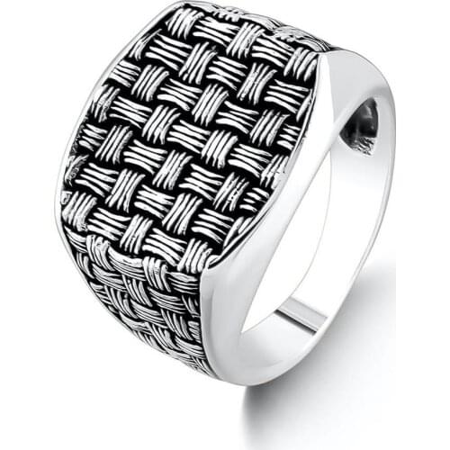 Silver Men Knitted Pattern Model Ring, Handmade Vintage Accessories, Top Quality Ring, Solid 925 Sterling Silver Men Rings Gift