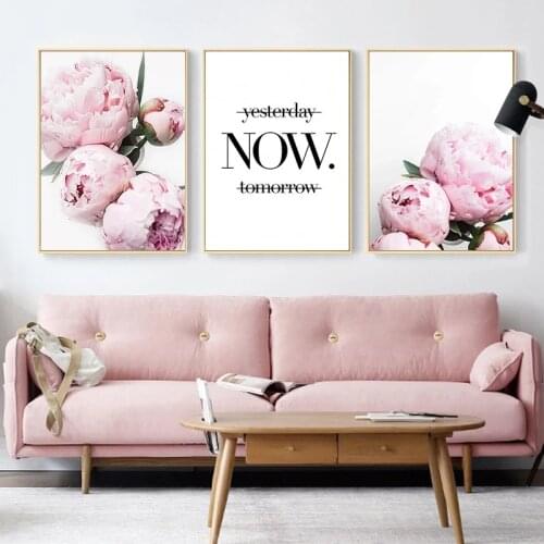 Pink Peony Flowers Picture Posters Nordic Home Decor Oil Painting Posters and Prints Living Room Home Decor Canvas Wall Art