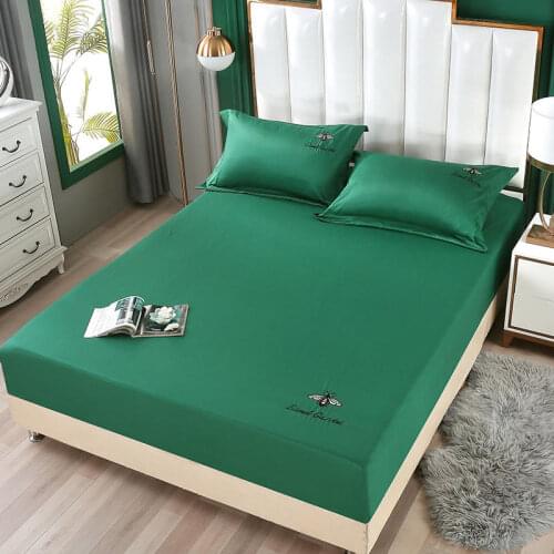 Solid Color 3Pcs Bedding Sets Embroidery Mattress Bed Cover Washable Queen King Size Fitted Bed Sheet With Pillowcase