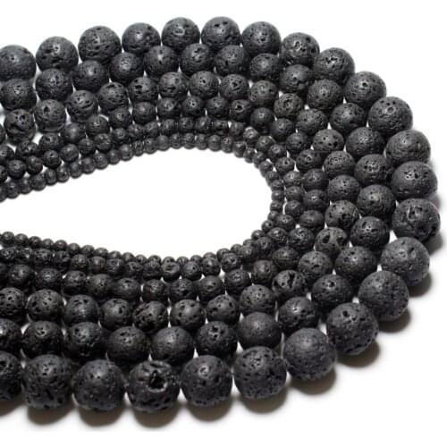 Wholesale Natural Black Lava Rock Volcanic Beads For jewelry Making DIY Necklace Bracelet Material 4/6/8/10/12 mm Strand15.5