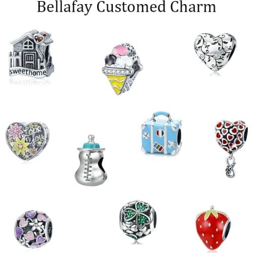 Bellafay Customed Strawberry Charm Ice Cream Bead Flowers 925 Sterling Silver Fits Original Bracelet Bangle Female DIY Jewelry