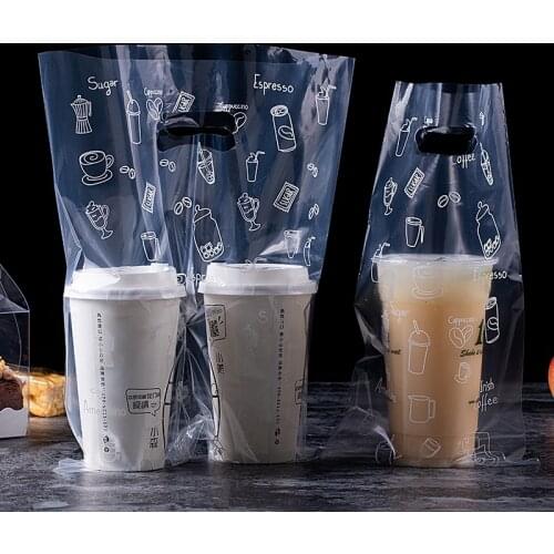 Plastic Bags Transparent Single Double Cup Pocket Portable Plastic Sack Coffee Milk Tea Drink Disposable Pouch 17x33CM 28 X35CM