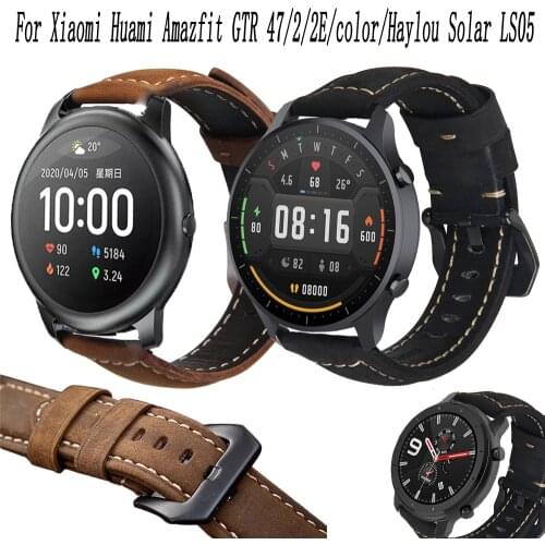 22mm Leather Straps Watchband Wristband For Xiaomi Huami Amazfit GTR 47/2/2E/HaylouSolar LS05/color SmartWrist Strap Accessories
