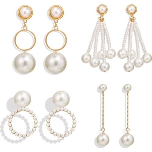 Korean Fashion Statement Simulated Pearl Big Circle Dangle Earrings For Women New Drop Earrings Jewelry Female Brinco Gift