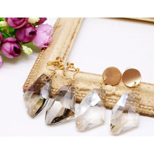 Irregular Glass Stone Earring Clip Party Wedding Jewelry