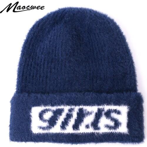 Girls Hat Women Beanie Cap Winter Knitted Skullcap Casual Caps Unisex Imitation Mink Fur Keep Warm Elastic Hats Acrylic soft