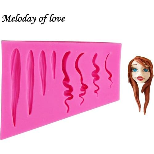 DIY 3D Girl Doll Hair Silicone Mold Fondant Mould Cake Decorating Tools Chocolate, Gumpaste, Sugarcraft, Kitchen Gadgets T1424
