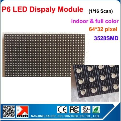 Kaler Indoor P6 1/16 Scan RGB color LED module 384*192mm 64*32 pixels for led sign board running message LED sign board