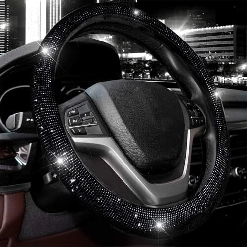 Rhinestones Steering Cover Bling Bling Car Steering Wheel Cover Set Car Neck Pillow Handbrake Cover Gear Shift Collars