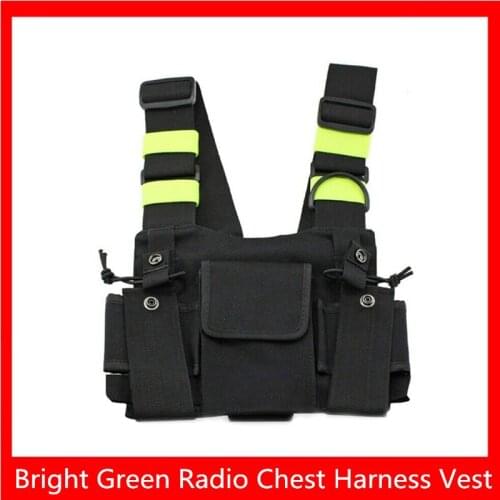 Reflective Safety Bright Green Radio Chest Harness Chest Front Pack Pouch Holster Vest Rig Carry Case for Walkie Talkie