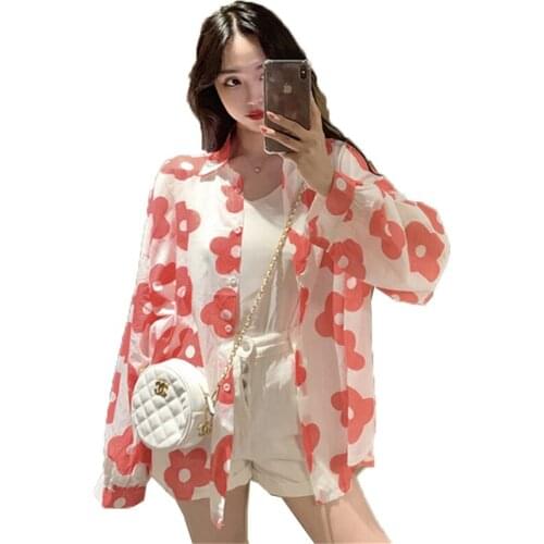 Womens Shirts 2019 Spring Autumn New Loose Thin Print Shirt Female Fashion Wild Shirt Jacket Long Sleeve Casual Thin Coat A177
