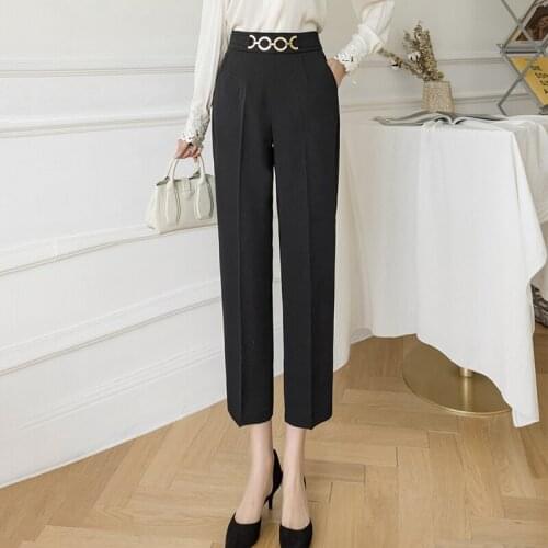 Women Suits Pants High Waist Chain Decoration Pencil Pants Office Ladies Casual Cropped Trousers Korean Fashion Bottoms Summer