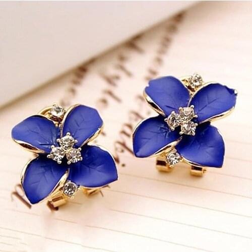 Women stud earring Rhinestone Inlaid Clover Shape Enamel Clip On Earrings Party Jewelry Gift New Womans accesories