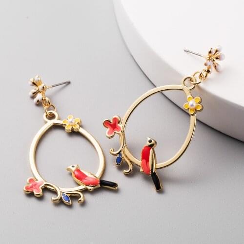 2021 Unique Earring For Women Cute Small Bird Flower Earrings Gold Color Summer Earrings Trendy Flower and Bird Design Jewelry