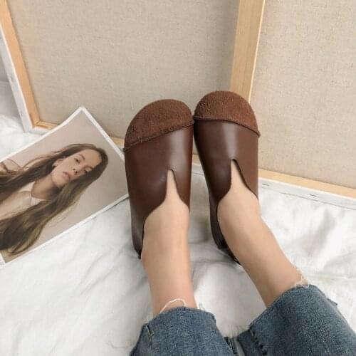 Womens shoes four seasons retro art shallow mouth shoes soft soles suitable for breathable casual flats