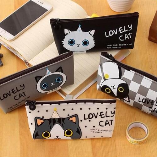 1Pcs New Kawai cartoon Lovely Cat pencil bag papelaria waterproof PU Pencil Case stationery material escolor school hot