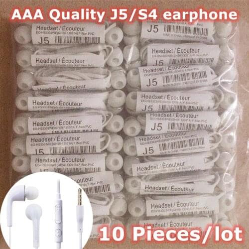 10pcs/lot J5 Wired Earphone 3.5mm Jack In Ear Earbuds With Microphone Volume Control For Samsung Salaxy S4 Mobile Phone Headsets