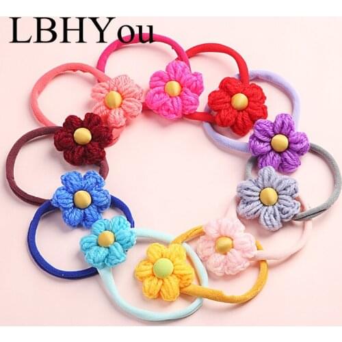 10 pcs Wool Knit Flowers Nylon Hairbands Super Soft Traceless Bows Elastic Nylon Headbands Toddlers Infants Hair Accessories