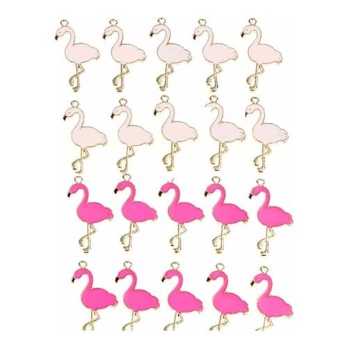10pcs Gold-tone Alloy Pink Rose Red Enamel Animal Flamingo Charms Pendant DIY Accessory For Wedding Birtday Party Decor