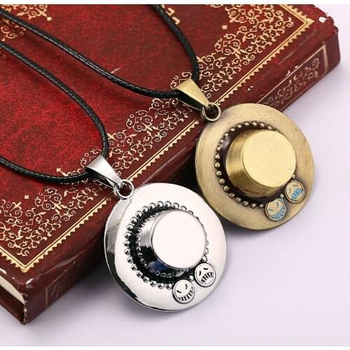 12pcs/lot anime jewelry One piece Portgas D Ace necklace bronze hat pendant metal necklaces 2016 male chockers Birthday Gift