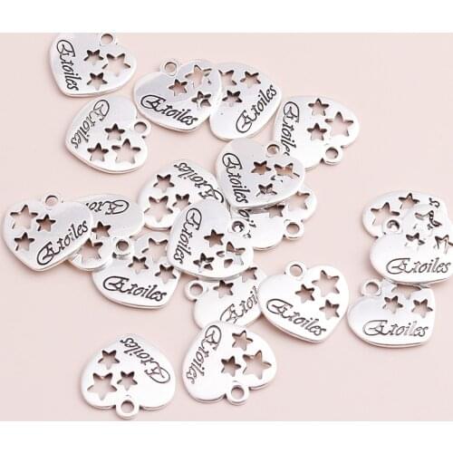 10pcs 20x17mm Hollow Carved Letters Hearts Stars Pendants Charms for Handmade Necklaces Bracelets Making Finding