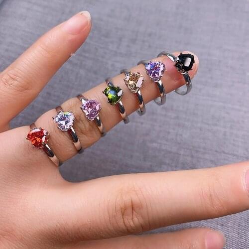 20pcs/pack Women Natural Stone Ring Heart Shape Various Colors Rings for Engagement Wedding Party Jewelry Gift