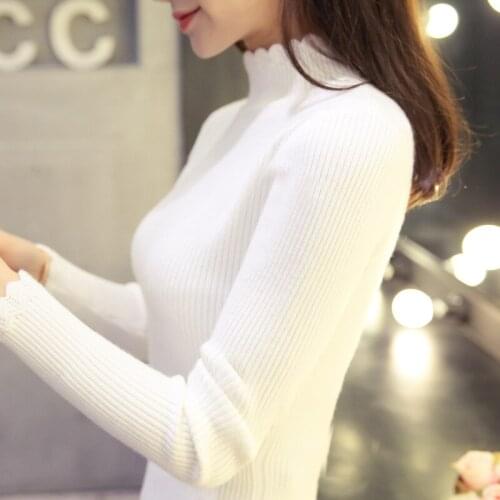 2018 Korean winter sweater female half turtleneck sleeve head bottoming shirt short thick thin sweater slim color thread