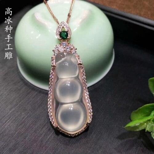 2020 Natural ice beans jade pendant with 925 sterling silver rose gold pendants necklaces add chain jade jewelry jade necklace