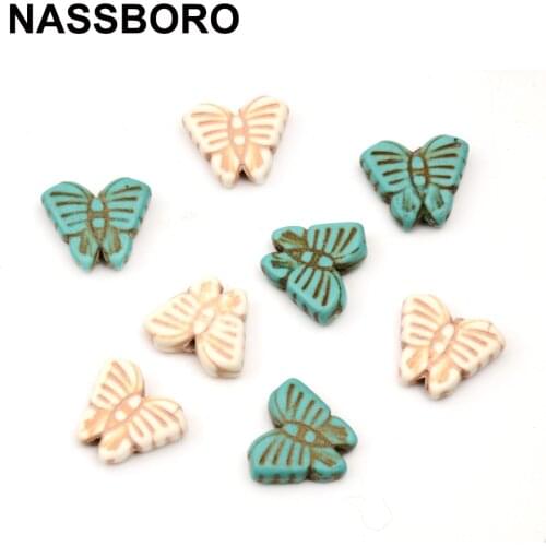 25 Pcs 13x15mm Butterfly Loose Spacer Natural Stone Beads Seed Beads For Jewelry Making wholesale Handmade DIY NASSBORO