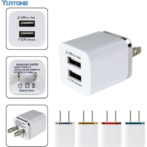 100pcs Colorful 2A+1A US Plug AC Power Adapter Home Travel Wall 2 port dual USB Charger For iPhone 5 6 plus 7 for Samsung HTC