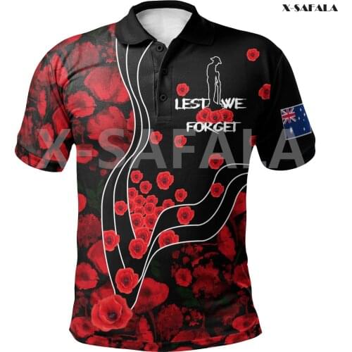 Australia Anzac Day Poppy Flowers Naidoc 3D Full Printed Men Women Thin Polo Shirt Collar Short Sleeve Street Wear Casual Tee