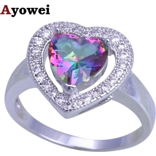Ayowei Multicolor Zircon Ring Womens Crystal Silver Fashion Jewelery Rings US Size # 6 # 7 # 8 # 9 OR912A