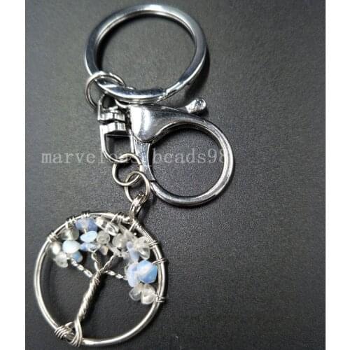 Free Shipping Beautiful jewelry Tree of life - Opal Opalite Wire Wrap Round Key Chain Hang Pendant bag MC5061