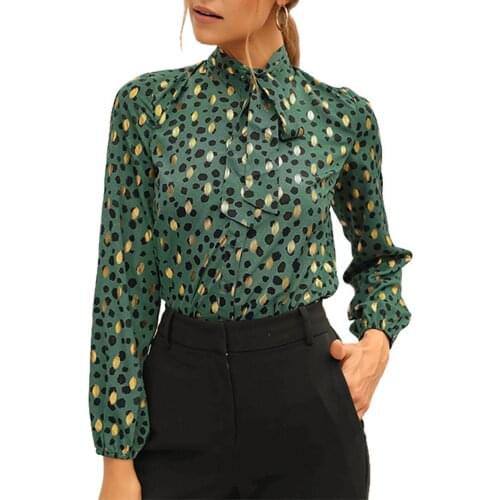 Office Lady Blusa Women’s Fashion Long Sleeve Chiffon Shirts Print Bow Collar Single-breasted Tops OL Style Female Casual Tops