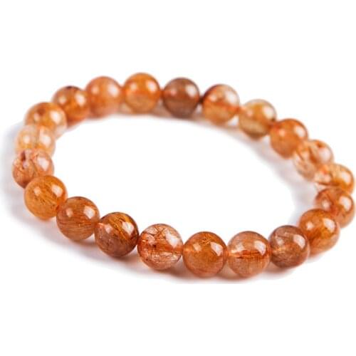 Genuine Natural Copper Needle Rutilated Quartz Crystal Round Beads Bracelets Women Mens Stretch Charm Powerful Bracelet 9mm