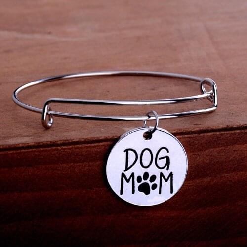 Mama Mother Bangles Dog Mom Paws Print Pendant Charm Bangle Love Women Family Gifts Mommy Bracelet Jewelry Mothers Day Presents