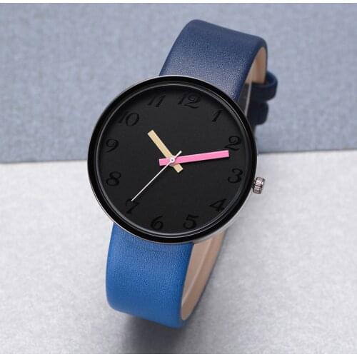 Unisex Faux fashion Simple Leather Strap Round Dial Candy Color Analog Quartz Wrist Watch Gift 2019