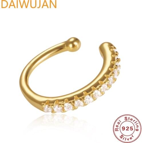 DAIWUJAN 925 Sterling Silver Ear Cuff For Women 1 pc Charming Zircon Clip On Earrings Gold No Piercing Earrings Earcuff Jewelry