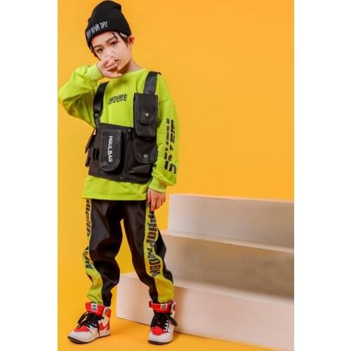 Kids Ballroom Green Sweatshirt Shirt Tops Running Casual Hip Hop Pants Clothing for Girls Boy Jazz Dance Costume Clothes Outfit