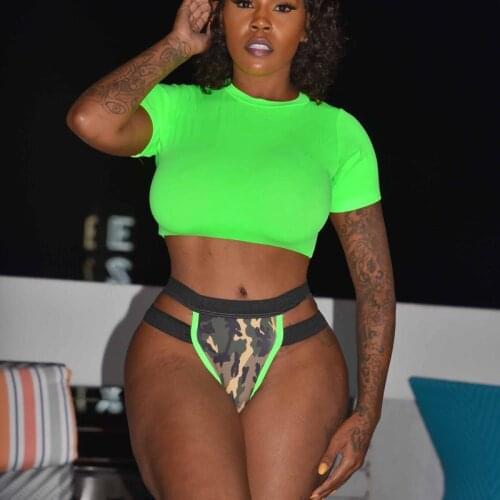 Women Two-piece Swimwear Bikini Set Round Collar Short Sleeve Crop Tops and Panties Swimsuit Vacation Swimming Beachwear