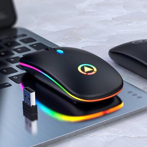 Ergonomic Wireless Mouse Rechargeable Silent LED Backlit Portable Cute Mini Mouse Works for PC Computer ABS Photoelectric