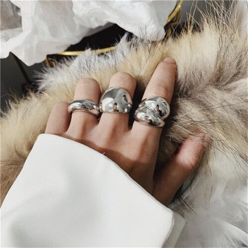 FFLACELL 2021 Gold Color Silver Color Metal Minimalist Glossy Wide Open Rings Geometric Finger Rings for Women Men Jewelry