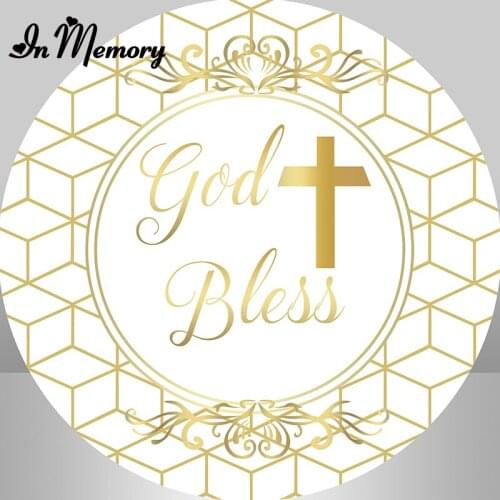Gold God Bless Cross Kids Baptism Primera Comunión Round Backdrop For Photo Studio Custom Circle Photography Background Custom