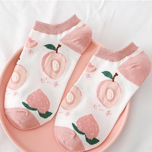 Cotton Socks Women Cartoon Fruit Printed Cute Invisible Boat Socks Woman Soft Girl Short Socks Funny Meias Calcetines Mujer 2021